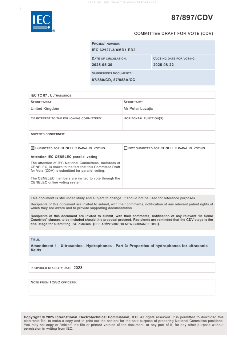 EN IEC 62127-3:2023/oprA1:2025
