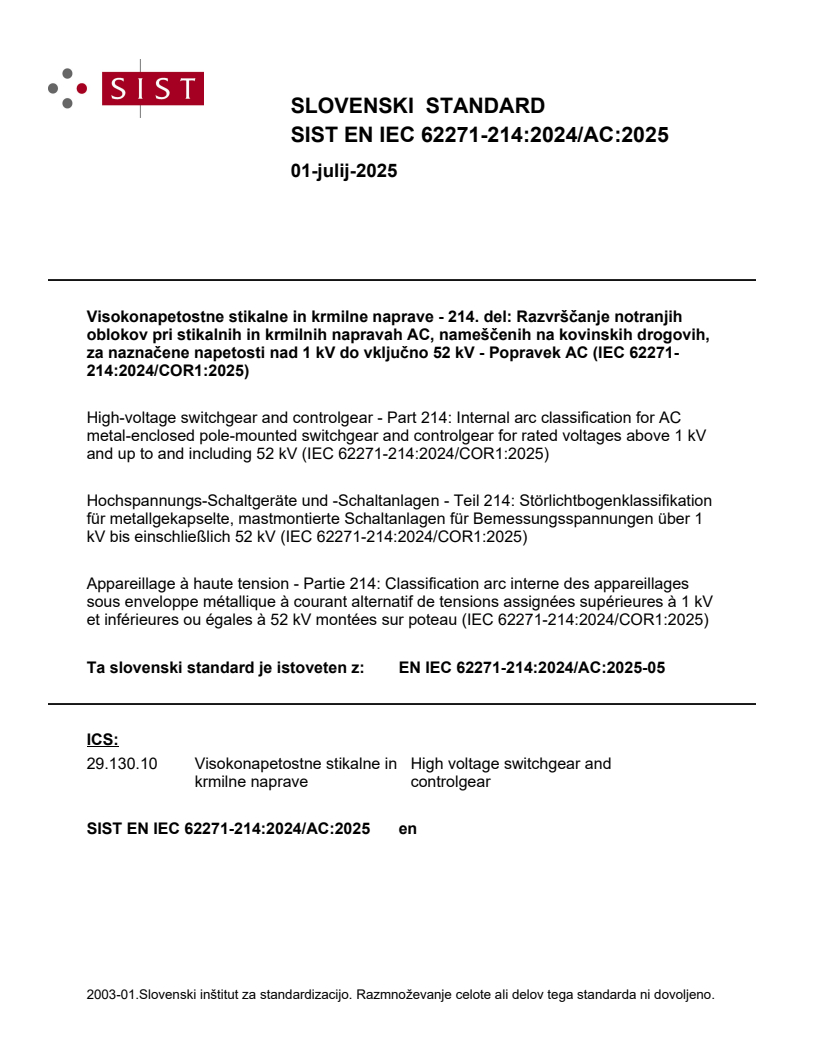 EN IEC 62271-214:2024/AC:2025