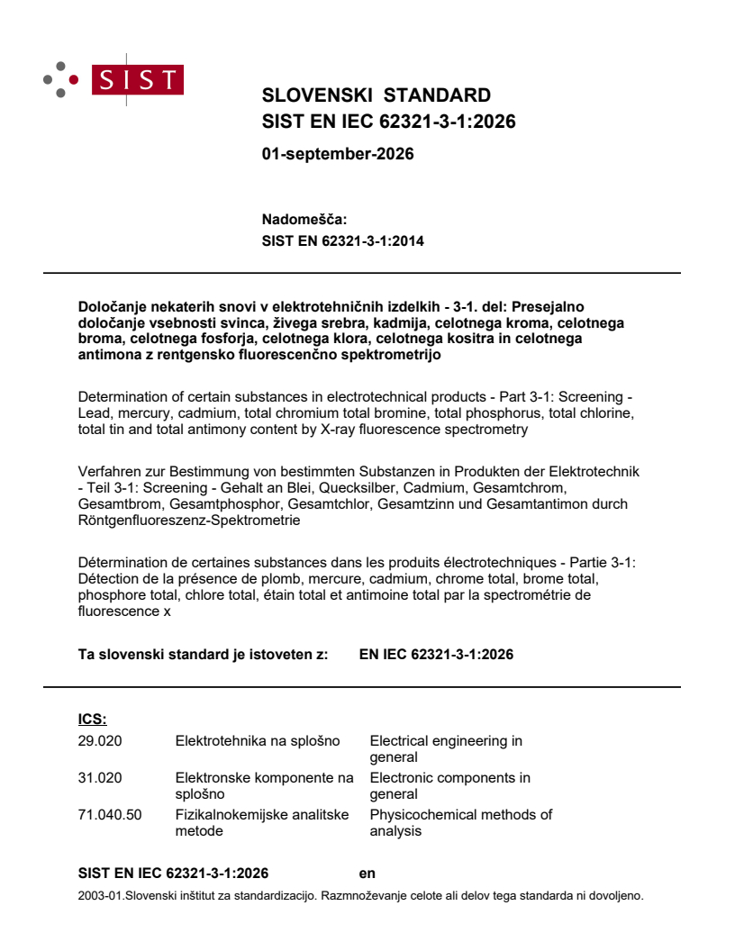 EN IEC 62321-3-1:2026 EN IEC 62321-3-1:2026 - BARVE - Page 1 preview