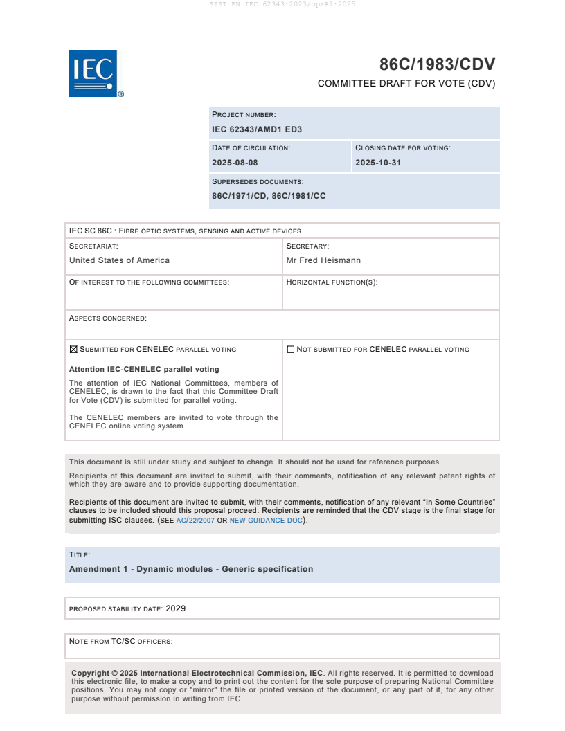 EN IEC 62343:2023/oprA1:2025