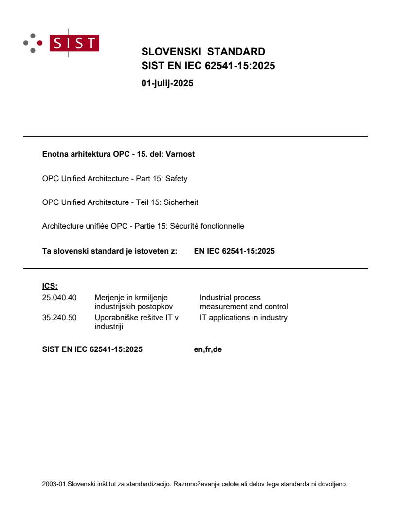 EN IEC 62541-15:2025 - BARVE