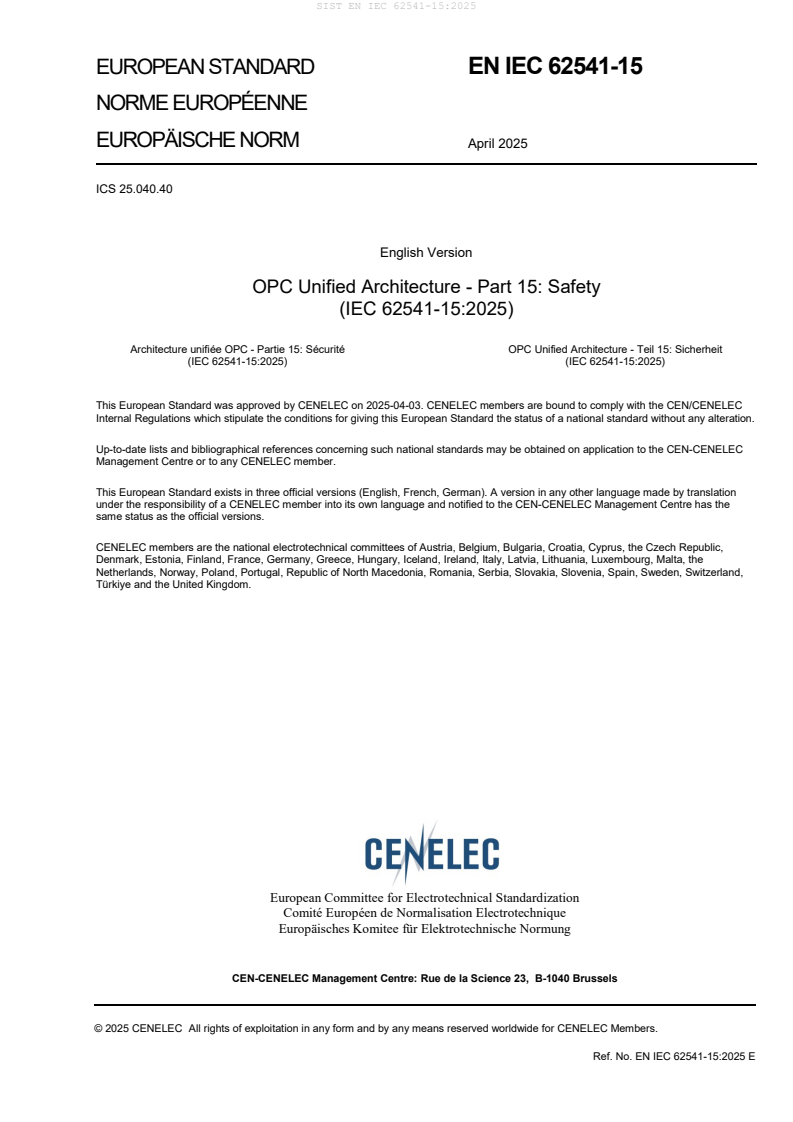 EN IEC 62541-15:2025 - BARVE