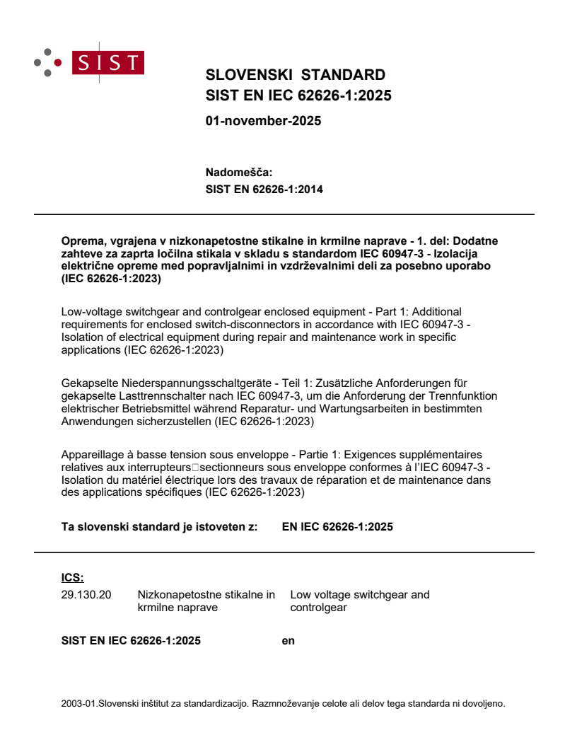 SIST EN IEC 62626-1:2025
