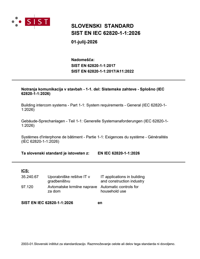 SIST EN IEC 62820-1-1:2026 SIST EN IEC 62820-1-1:2026 - BARVE - Page 1 preview