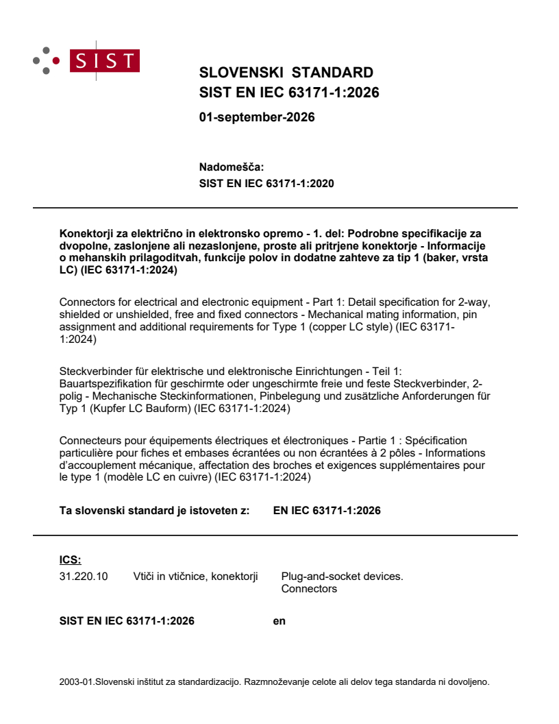 SIST EN IEC 63171-1:2026 SIST EN IEC 63171-1:2026 - Page 1 preview
