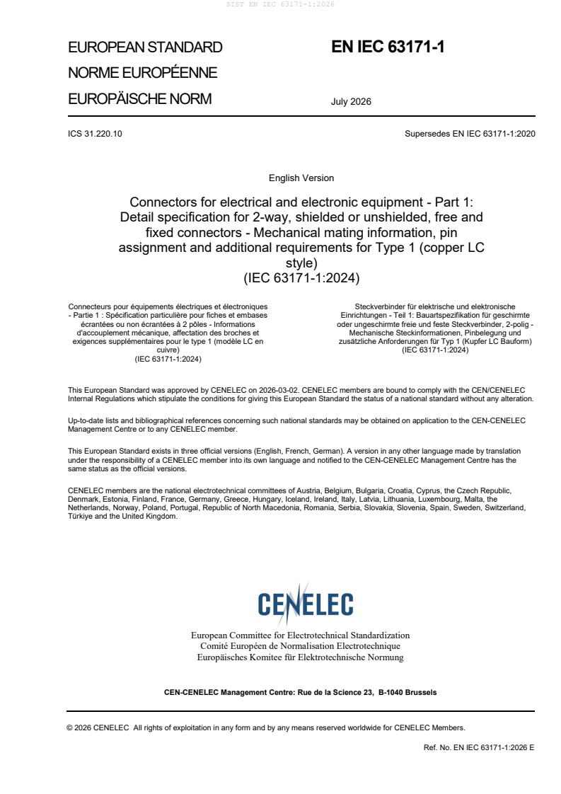 SIST EN IEC 63171-1:2026 SIST EN IEC 63171-1:2026 - Page 3 preview