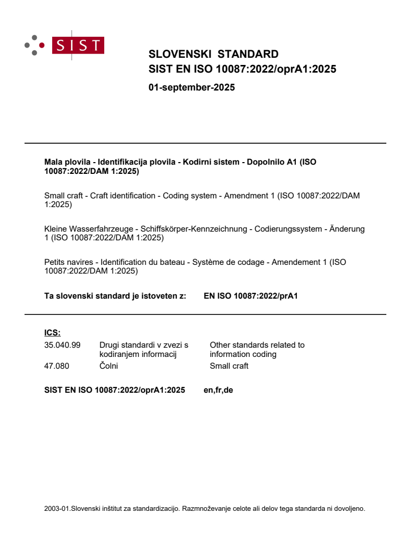 EN ISO 10087:2022/oprA1:2025