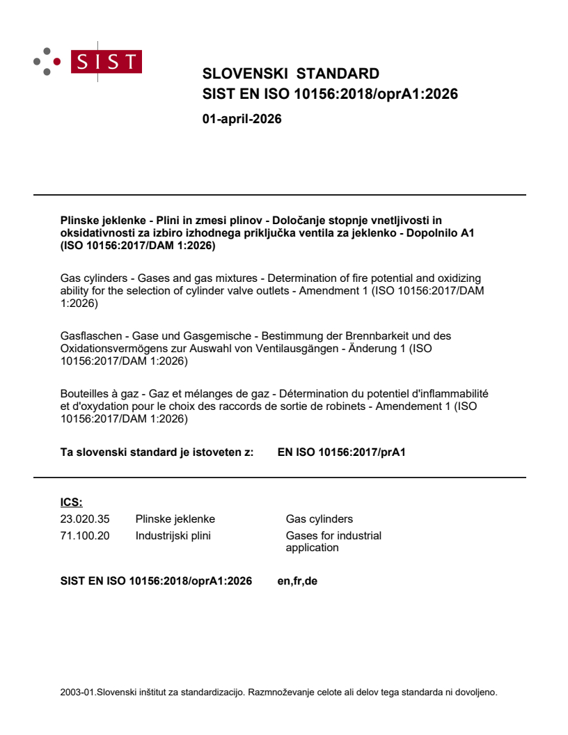 EN ISO 10156:2017/prA1 EN ISO 10156:2018/oprA1:2026 - Page 1 preview