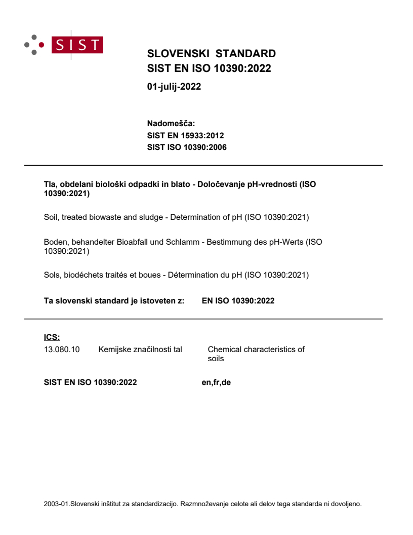 EN ISO 10390:2022 EN ISO 10390:2022 - Page 1 preview