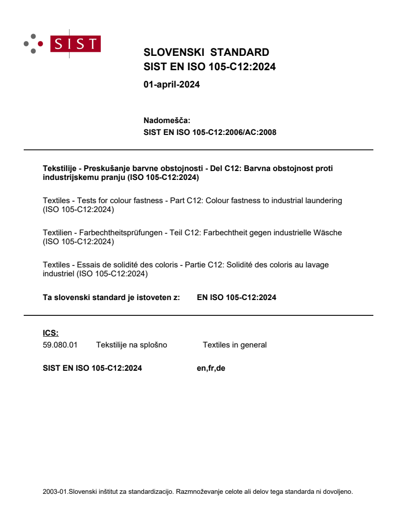 EN ISO 105-C12:2024 EN ISO 105-C12:2024 - Page 1 preview