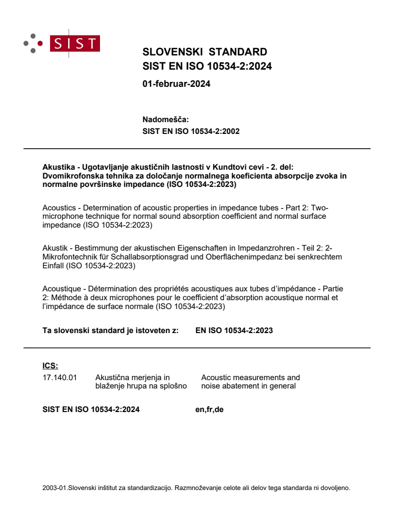 EN ISO 10534-2:2023 EN ISO 10534-2:2024 - BARVE - Page 1 preview