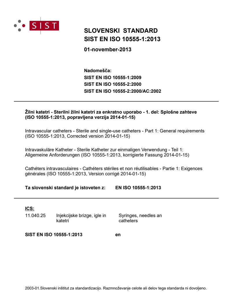 EN ISO 10555-1:2013 EN ISO 10555-1:2013 - BARVE - Page 1 preview