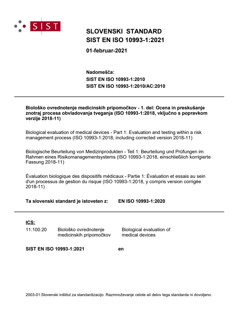 EN ISO 10993-1:2020 EN ISO 10993-1:2021 - Page 1 preview