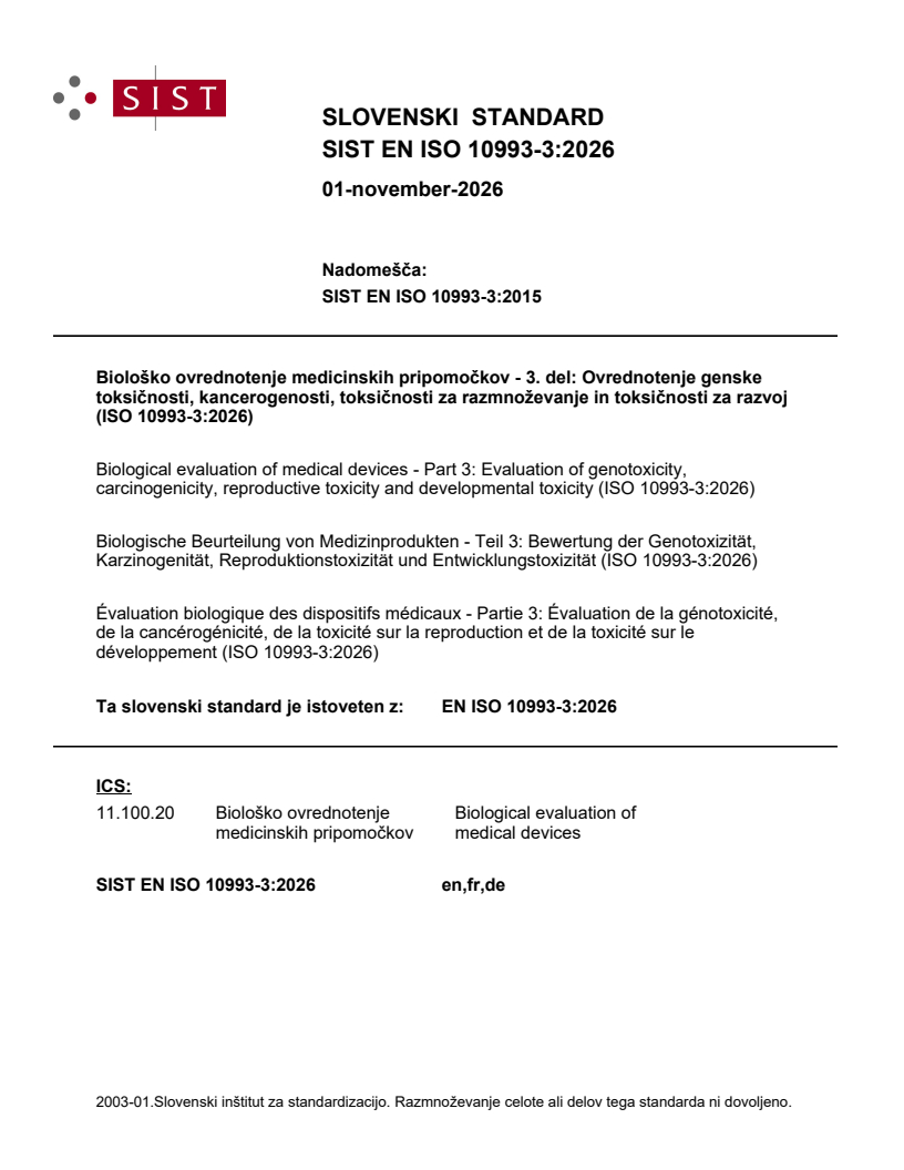 SIST EN ISO 10993-3:2026 SIST EN ISO 10993-3:2026 - Page 1 preview