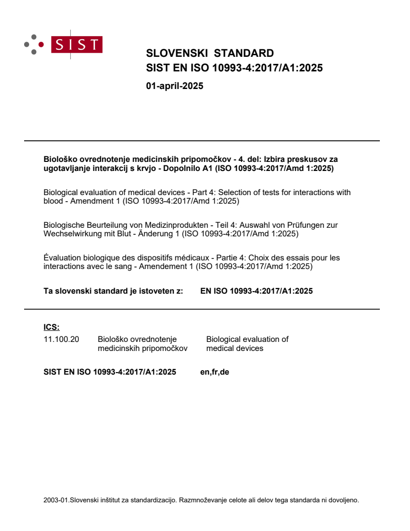 EN ISO 10993-4:2017/A1:2025 EN ISO 10993-4:2017/A1:2025 - Page 1 preview