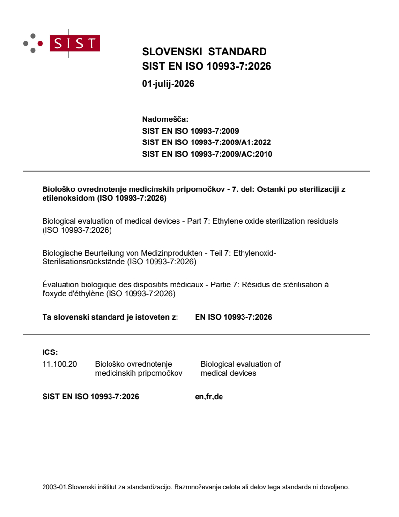 SIST EN ISO 10993-7:2026 SIST EN ISO 10993-7:2026 - Page 1 preview