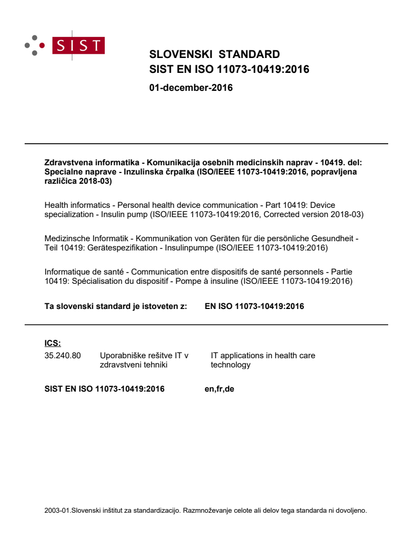 EN ISO 11073-10419:2016 EN ISO 11073-10419:2016 - Page 1 preview