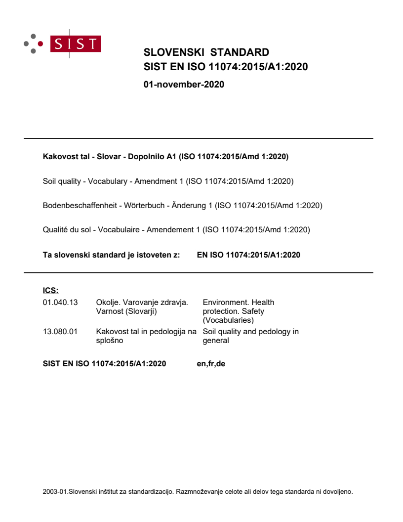 EN ISO 11074:2015/A1:2020 EN ISO 11074:2015/A1:2020 - Page 1 preview