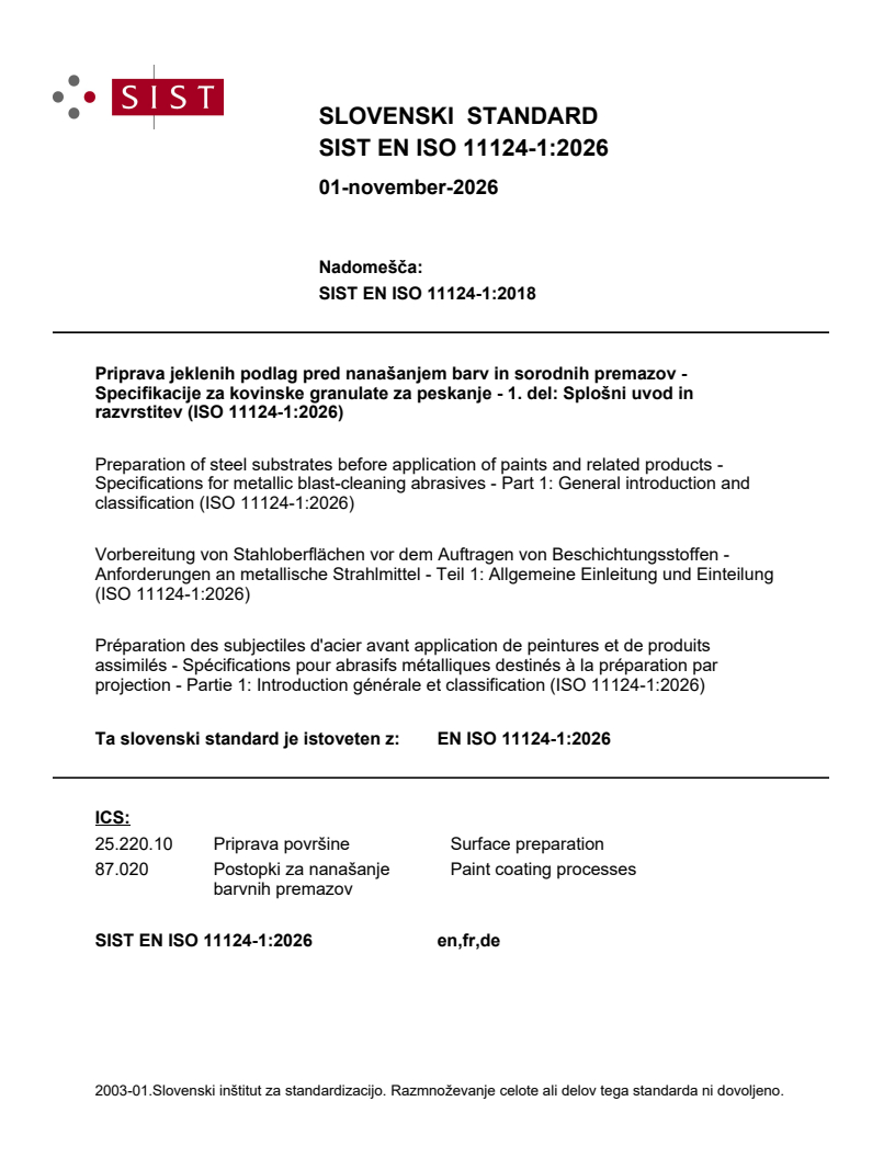 EN ISO 11124-1:2026 EN ISO 11124-1:2026 - Page 1 preview