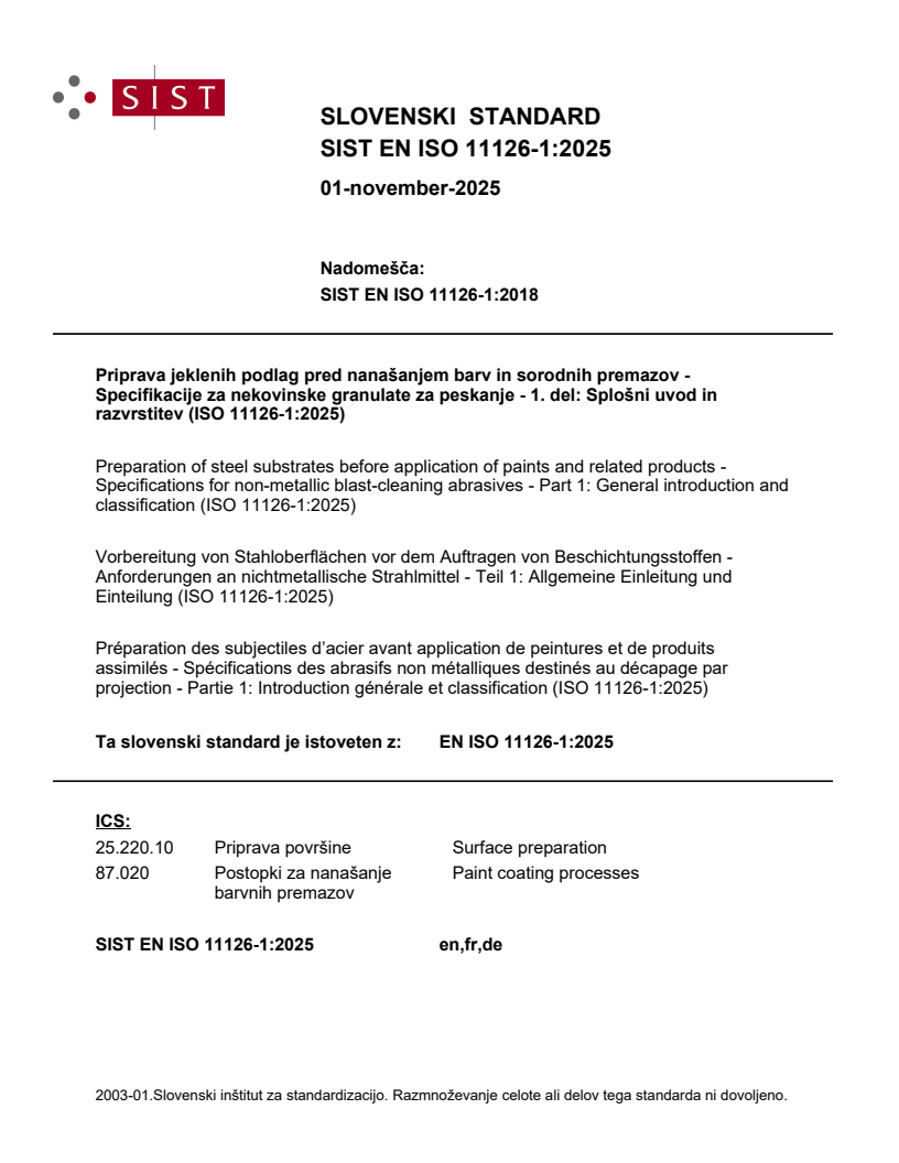 SIST EN ISO 11126-1:2025