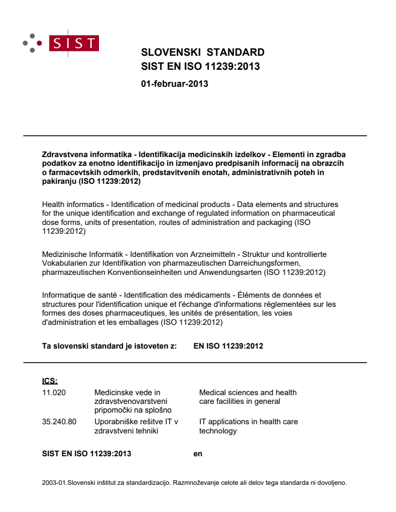 EN ISO 11239:2012 EN ISO 11239:2013 - Page 1 preview