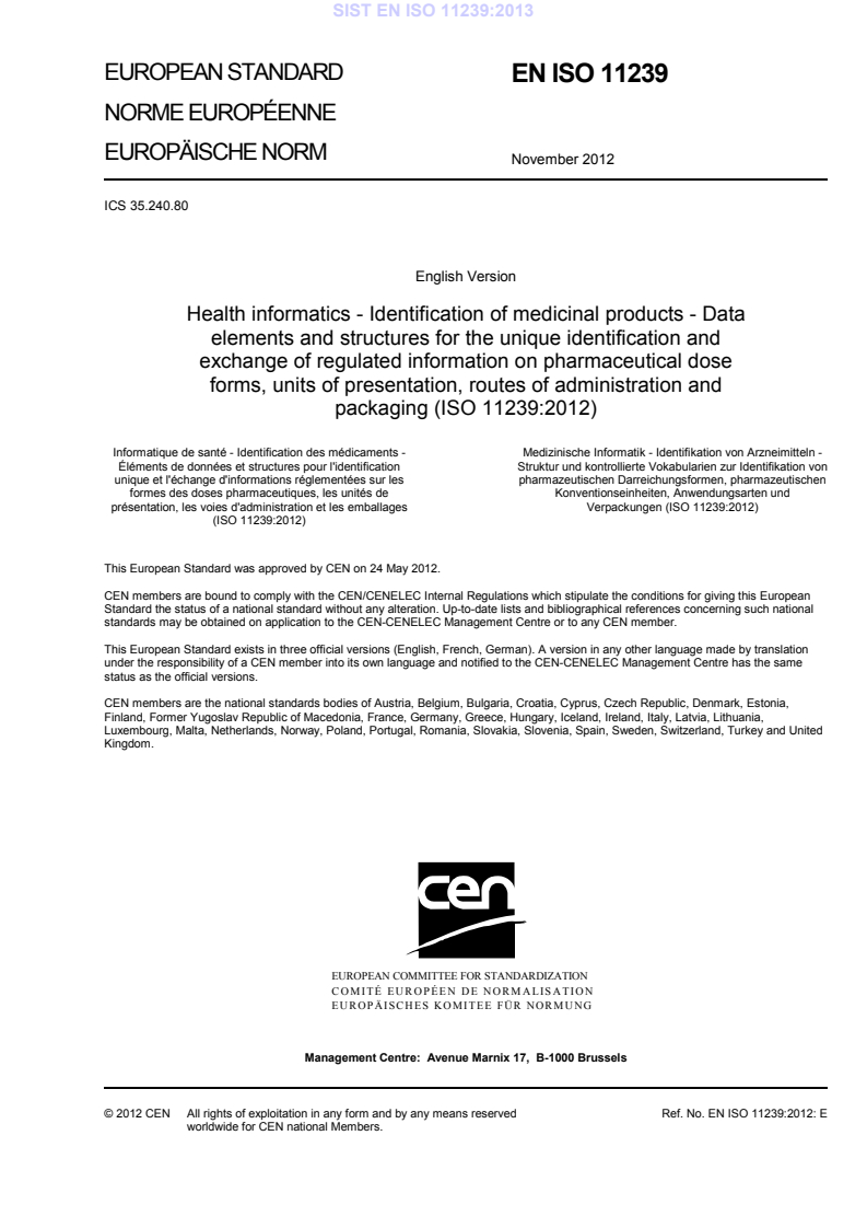 EN ISO 11239:2012 EN ISO 11239:2013 - Page 3 preview