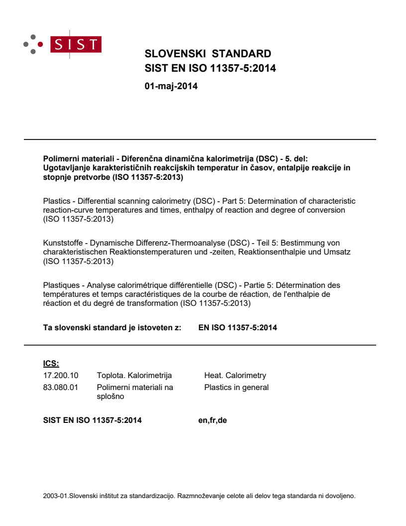 EN ISO 11357-5:2014 EN ISO 11357-5:2014 - Page 1 preview
