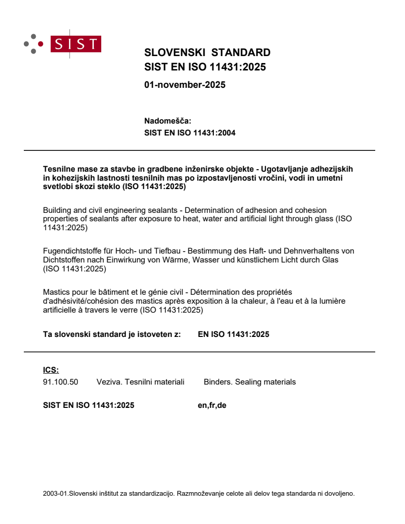 SIST EN ISO 11431:2025