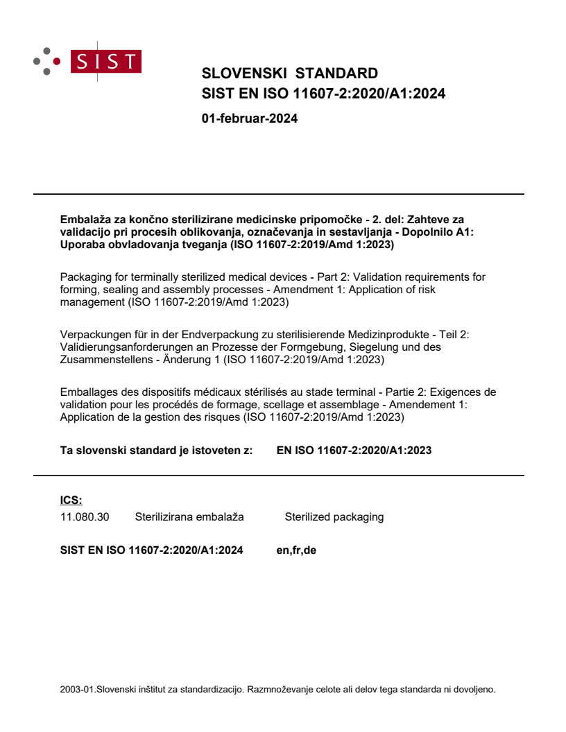 EN ISO 11607-2:2020/A1:2023 EN ISO 11607-2:2020/A1:2024 - Page 1 preview