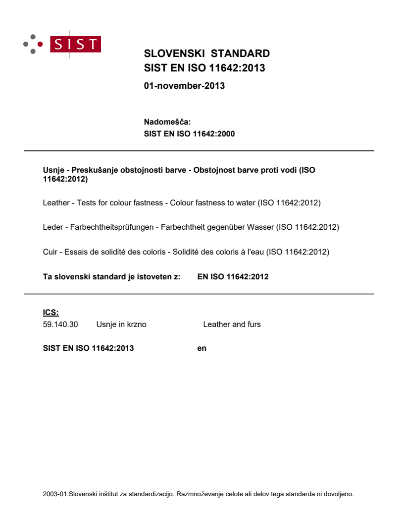 EN ISO 11642:2012 EN ISO 11642:2013 - Page 1 preview