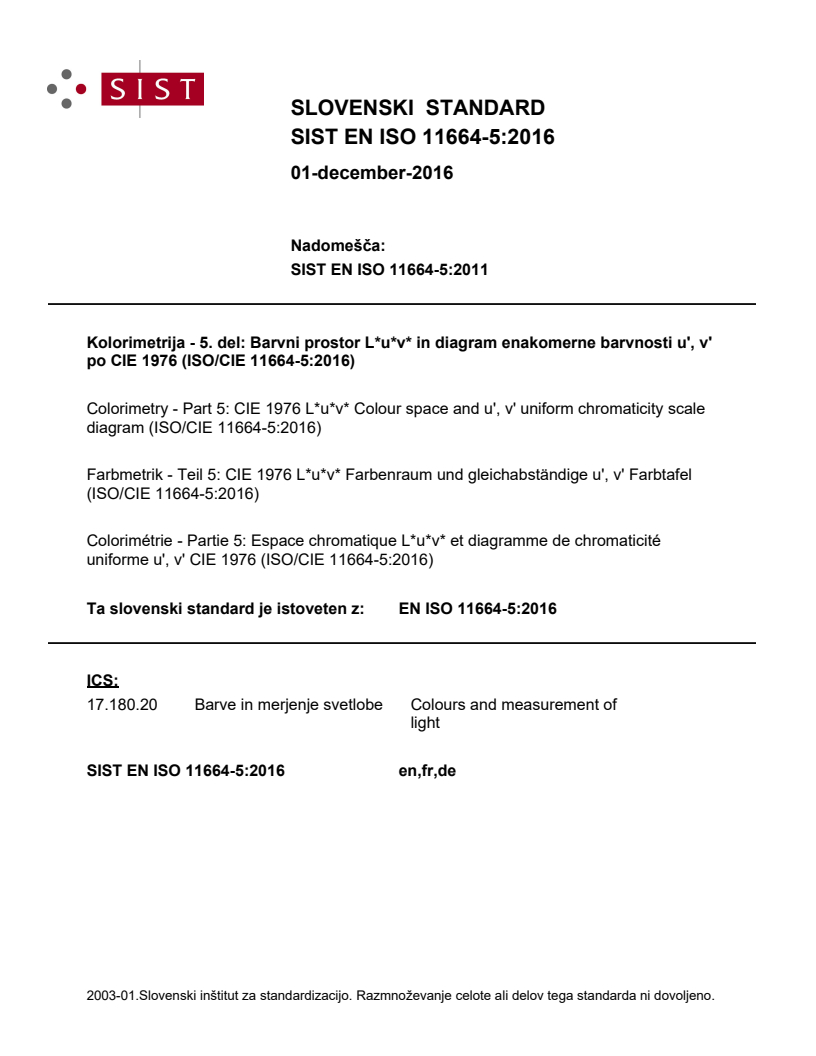 EN ISO 11664-5:2016 EN ISO 11664-5:2016 - Page 1 preview