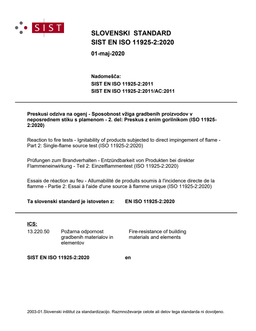 EN ISO 11925-2:2020 EN ISO 11925-2:2020 - Page 1 preview