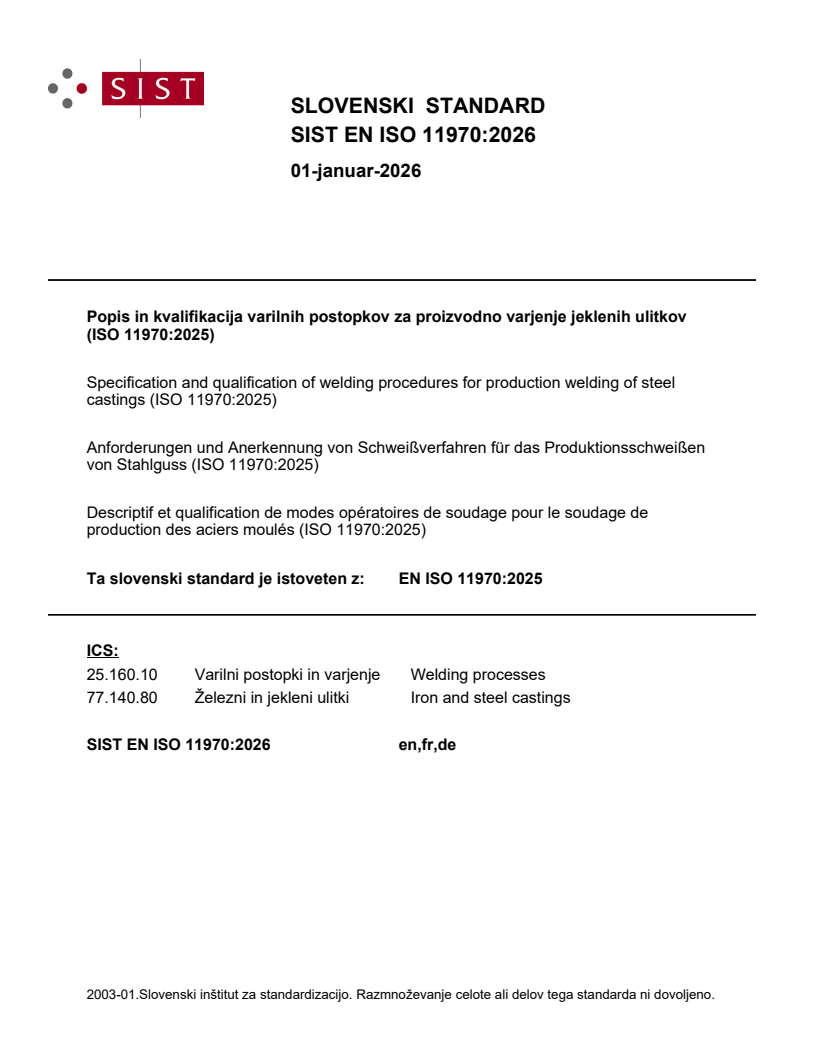 SIST EN ISO 11970:2026