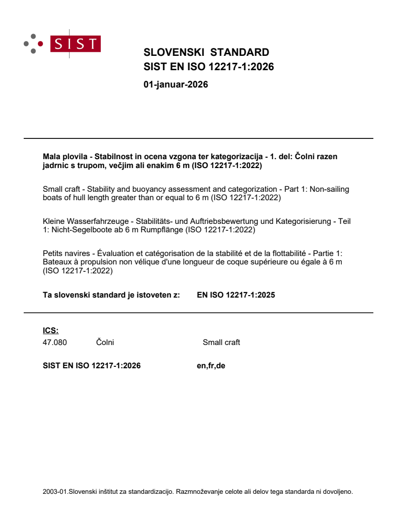 SIST EN ISO 12217-1:2026 - BARVE