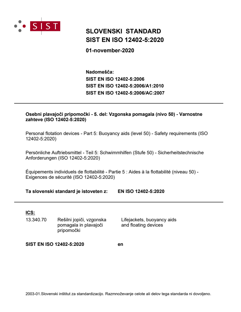 EN ISO 12402-5:2020 EN ISO 12402-5:2020 - Page 1 preview