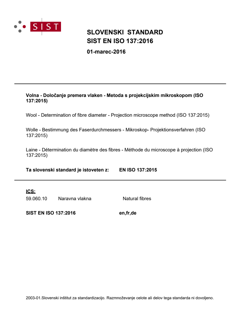 EN ISO 137:2015 EN ISO 137:2016 - BARVE - Page 1 preview
