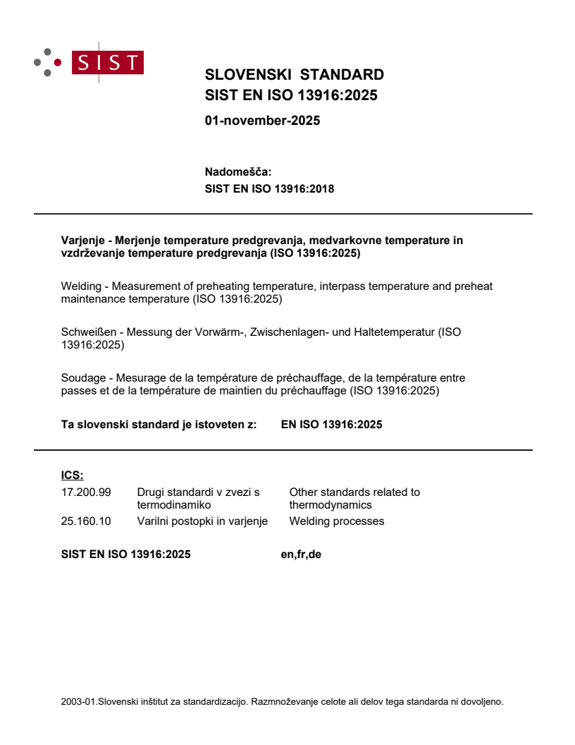 SIST EN ISO 13916:2025