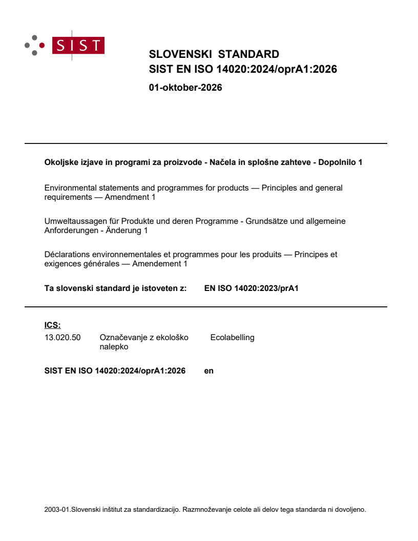 EN ISO 14020:2023/prA1 EN ISO 14020:2024/oprA1:2026 - Page 1 preview