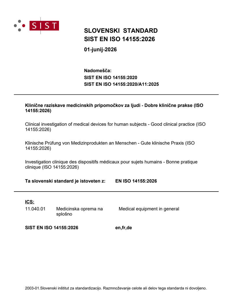 SIST EN ISO 14155:2026 SIST EN ISO 14155:2026 - Page 1 preview