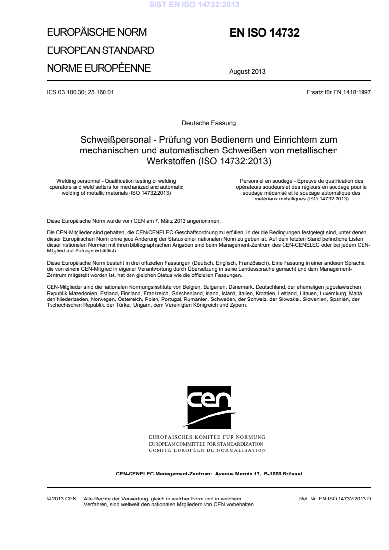 EN ISO 14732:2013 EN ISO 14732:2013 (DE) - Page 3 preview