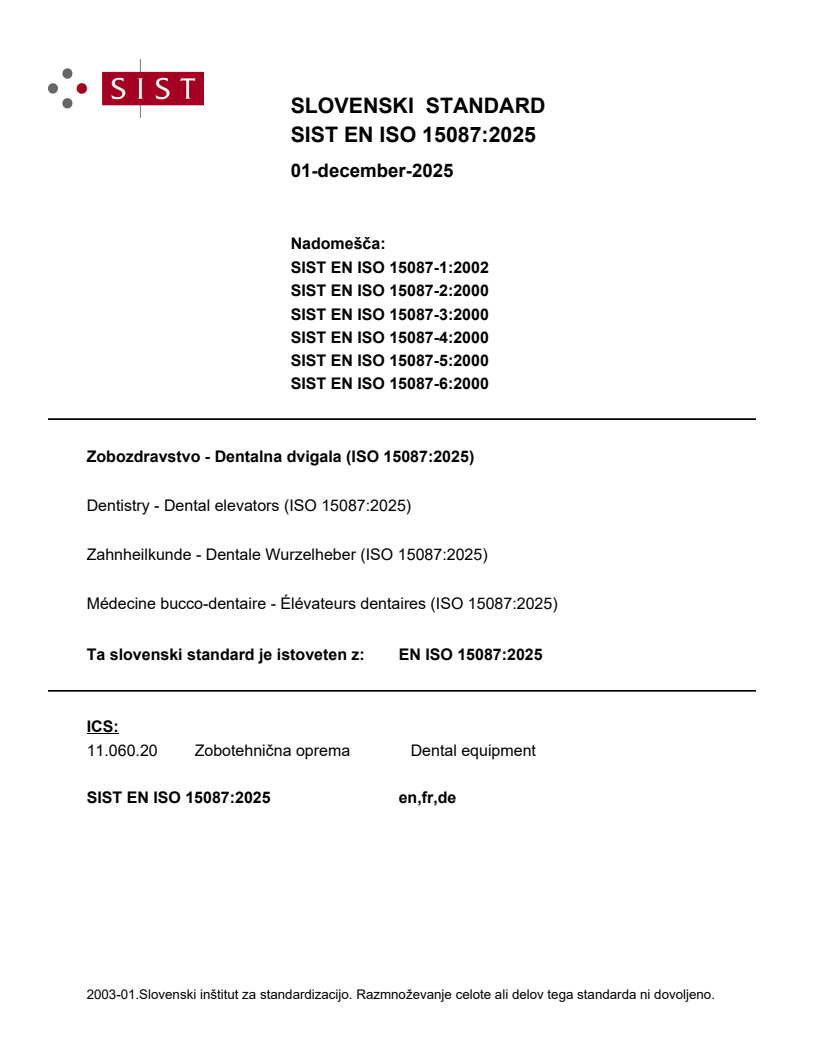 SIST EN ISO 15087:2025