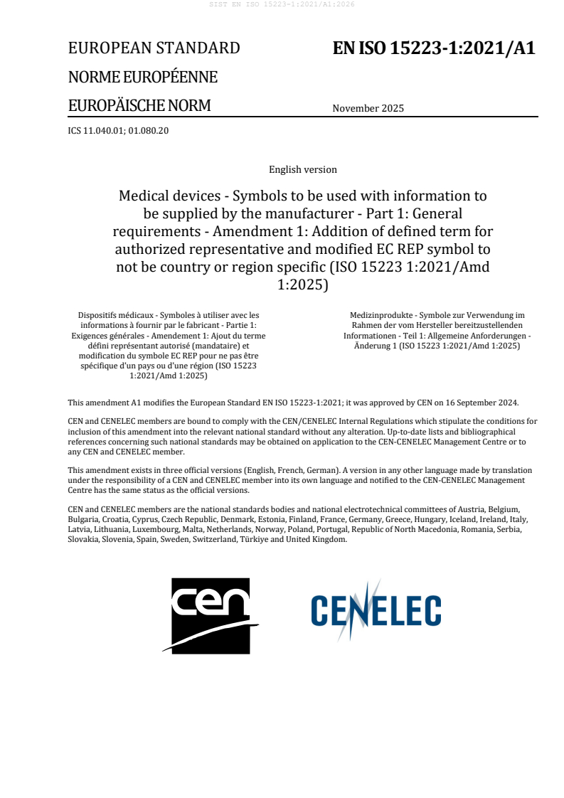 EN ISO 15223-1:2021/A1:2025 EN ISO 15223-1:2021/A1:2026