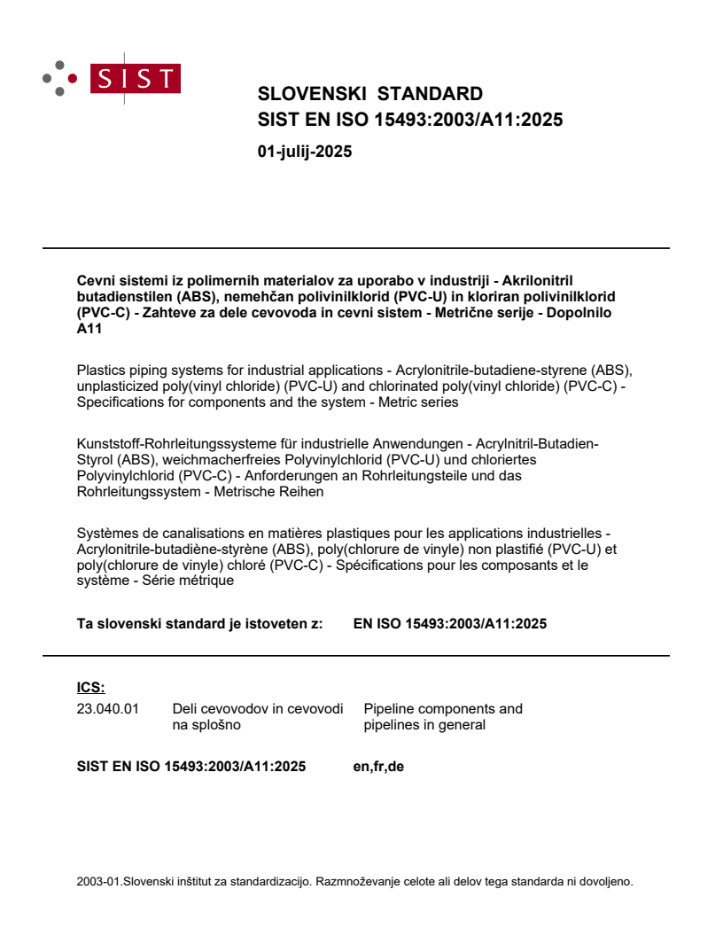 EN ISO 15493:2003/A11:2025