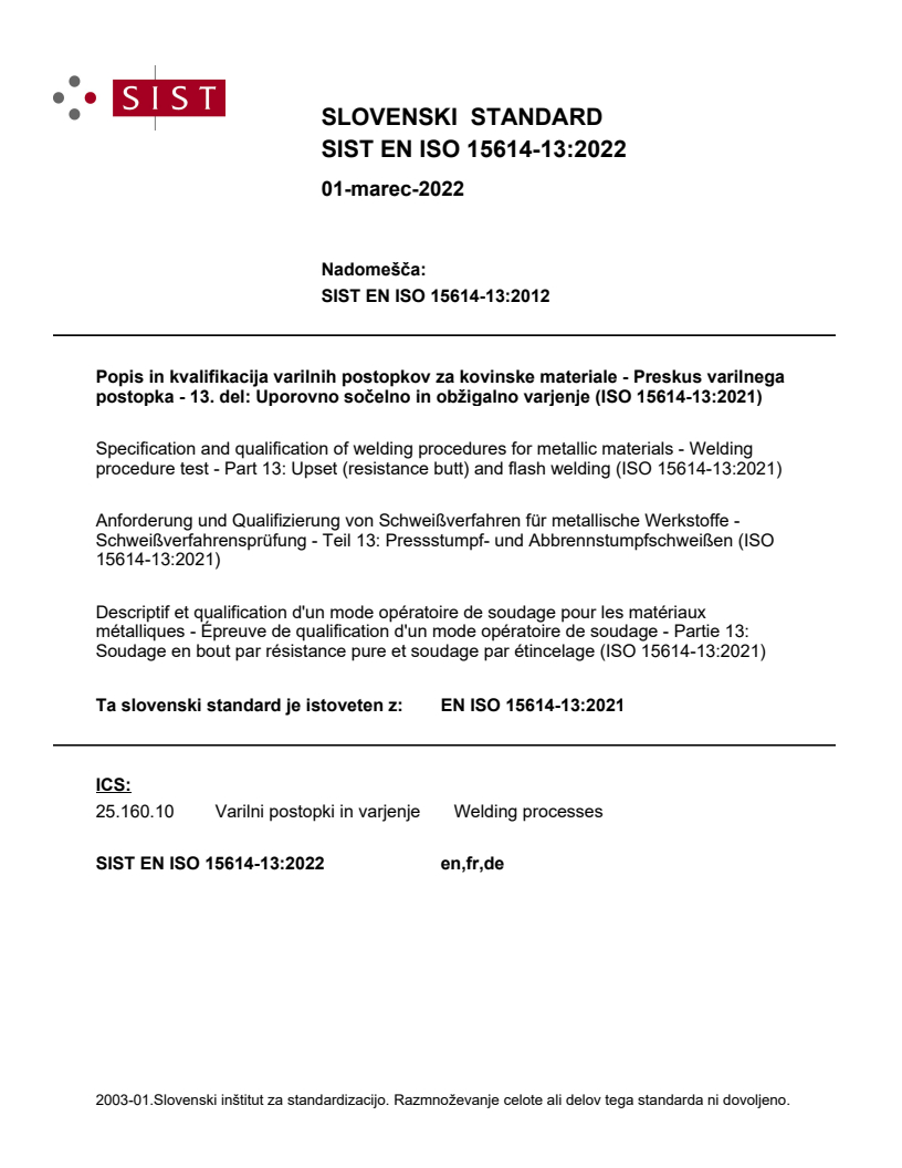 EN ISO 15614-13:2021 EN ISO 15614-13:2022 - Page 1 preview