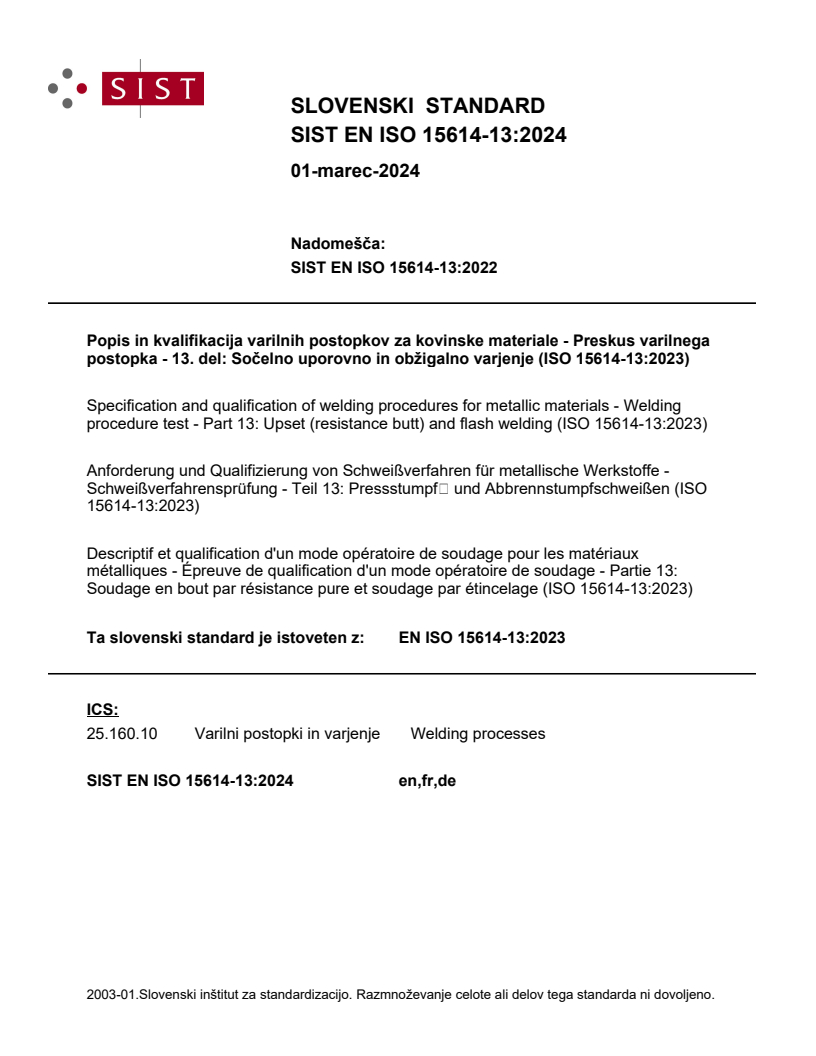 EN ISO 15614-13:2023 EN ISO 15614-13:2024 - Page 1 preview