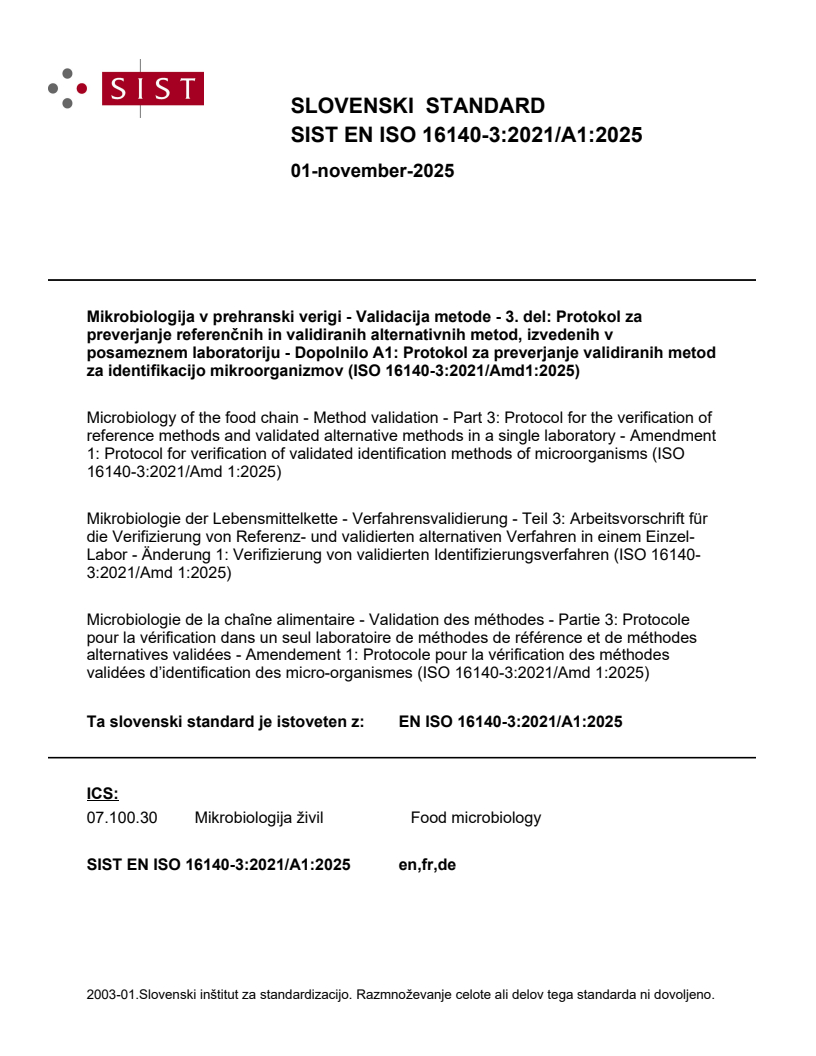 SIST EN ISO 16140-3:2021/A1:2025