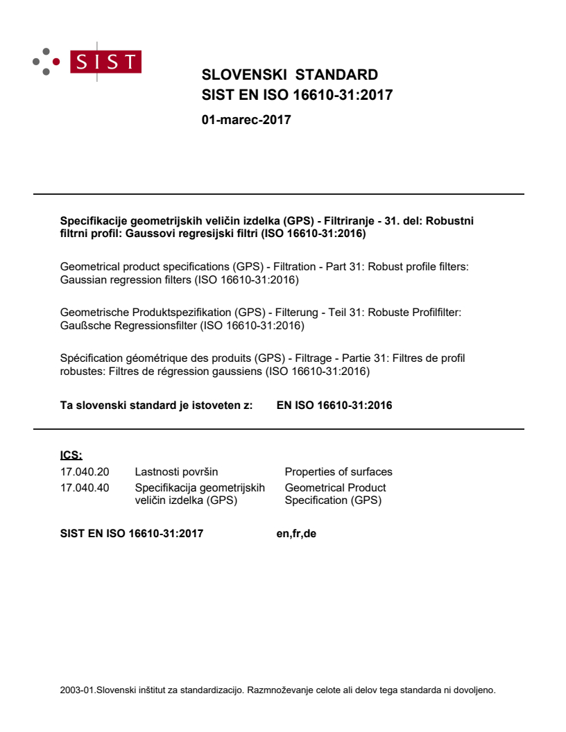 EN ISO 16610-31:2016 EN ISO 16610-31:2017 - Page 1 preview