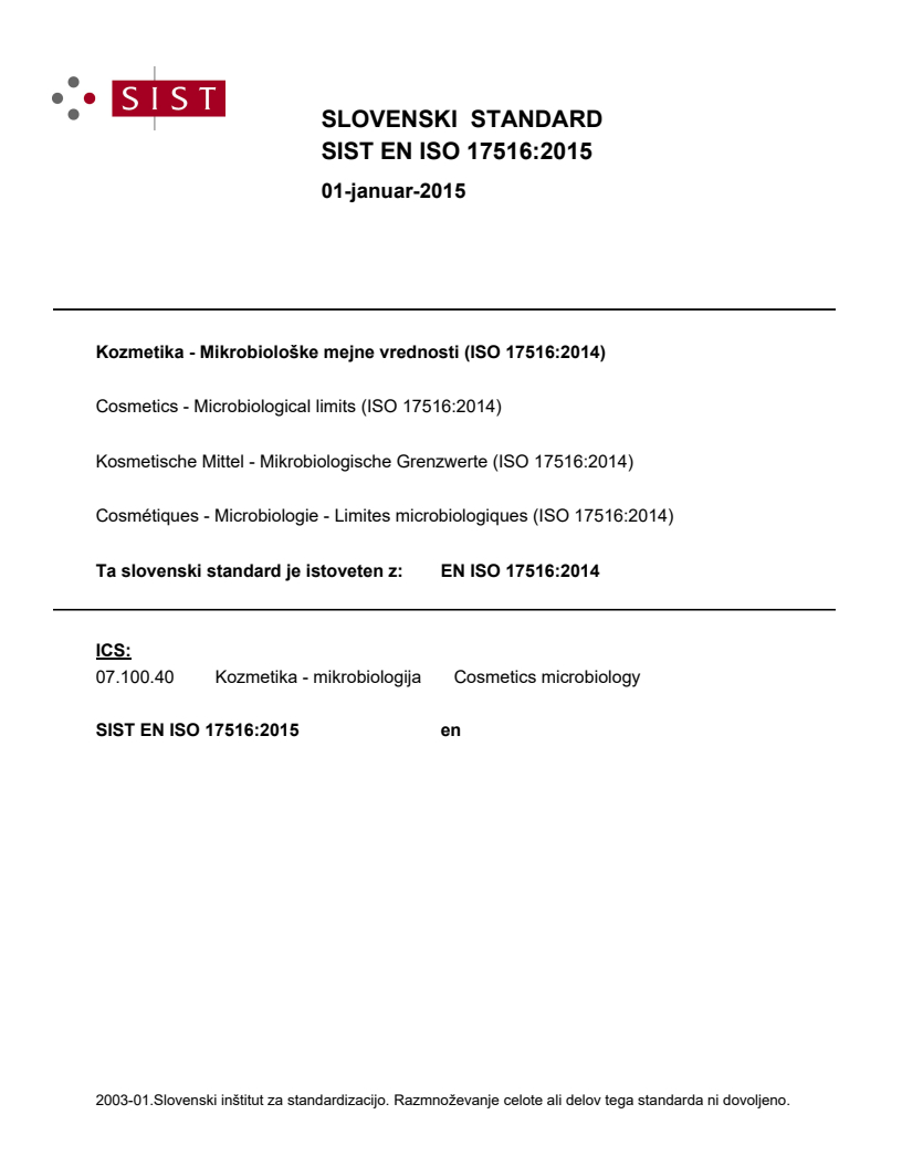EN ISO 17516:2014 EN ISO 17516:2015 - BARVE - Page 1 preview