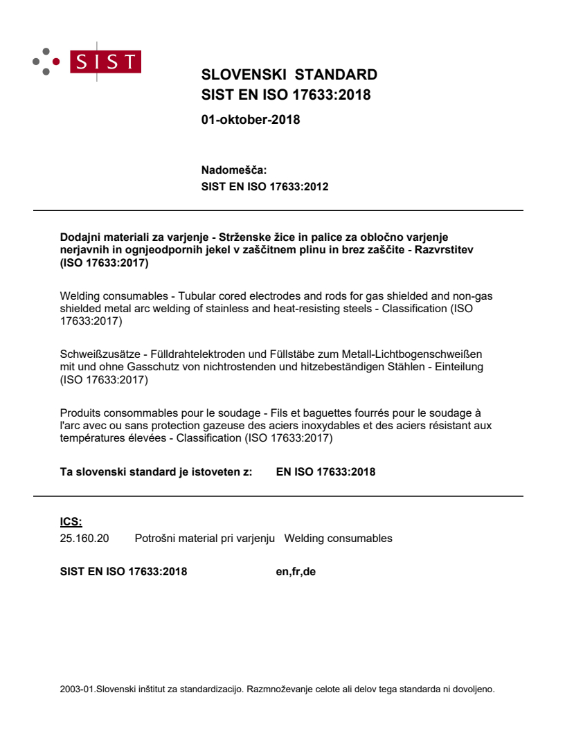 EN ISO 17633:2018 EN ISO 17633:2018 - Page 1 preview