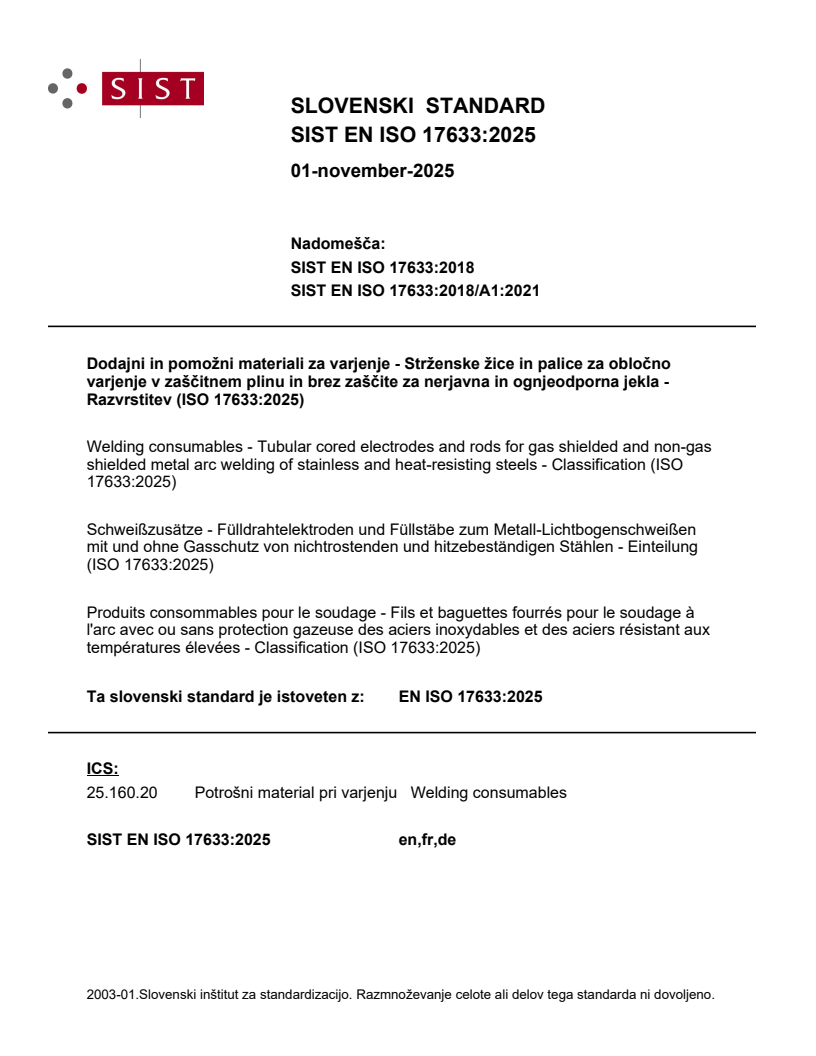 SIST EN ISO 17633:2025